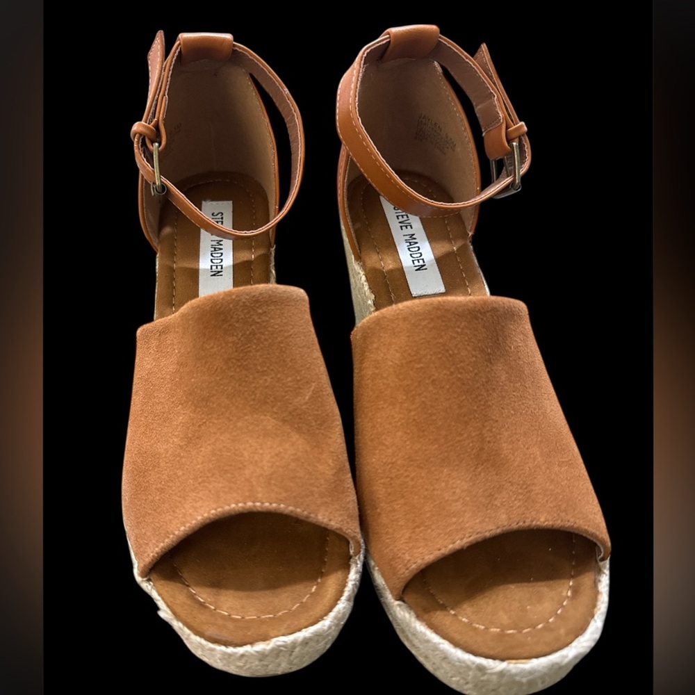Steve Madden Wedge Talissa Brown 9.5 Espadrille Ankle Strap Suede